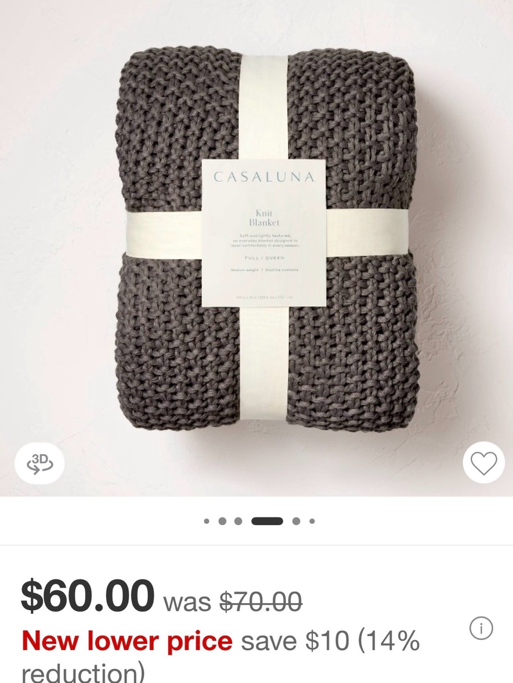 Queen Size Casaluna Blanket in Dark Gray. Great condition. Non-smoking home.